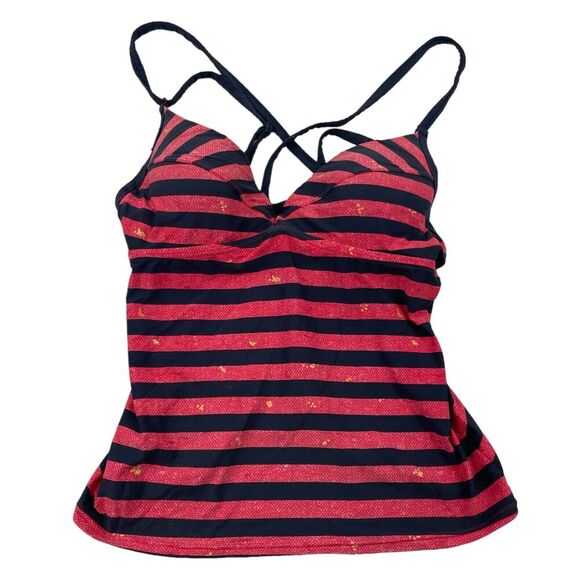 LOLE Argentina Tankini Bikini Top Blue/Gray Coral Stripe Size M Adjustable Strap - Picture 1 of 8